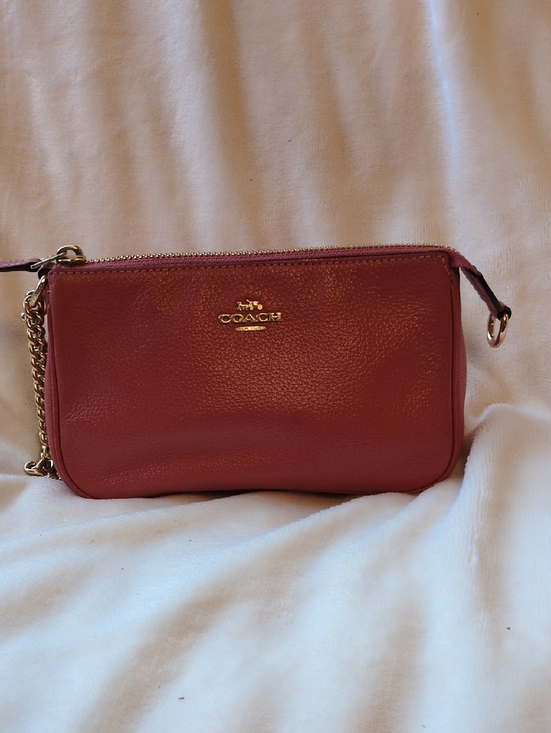 Coach Handbags - COACH Pebbled Leather Wristlet in Dusty Rose